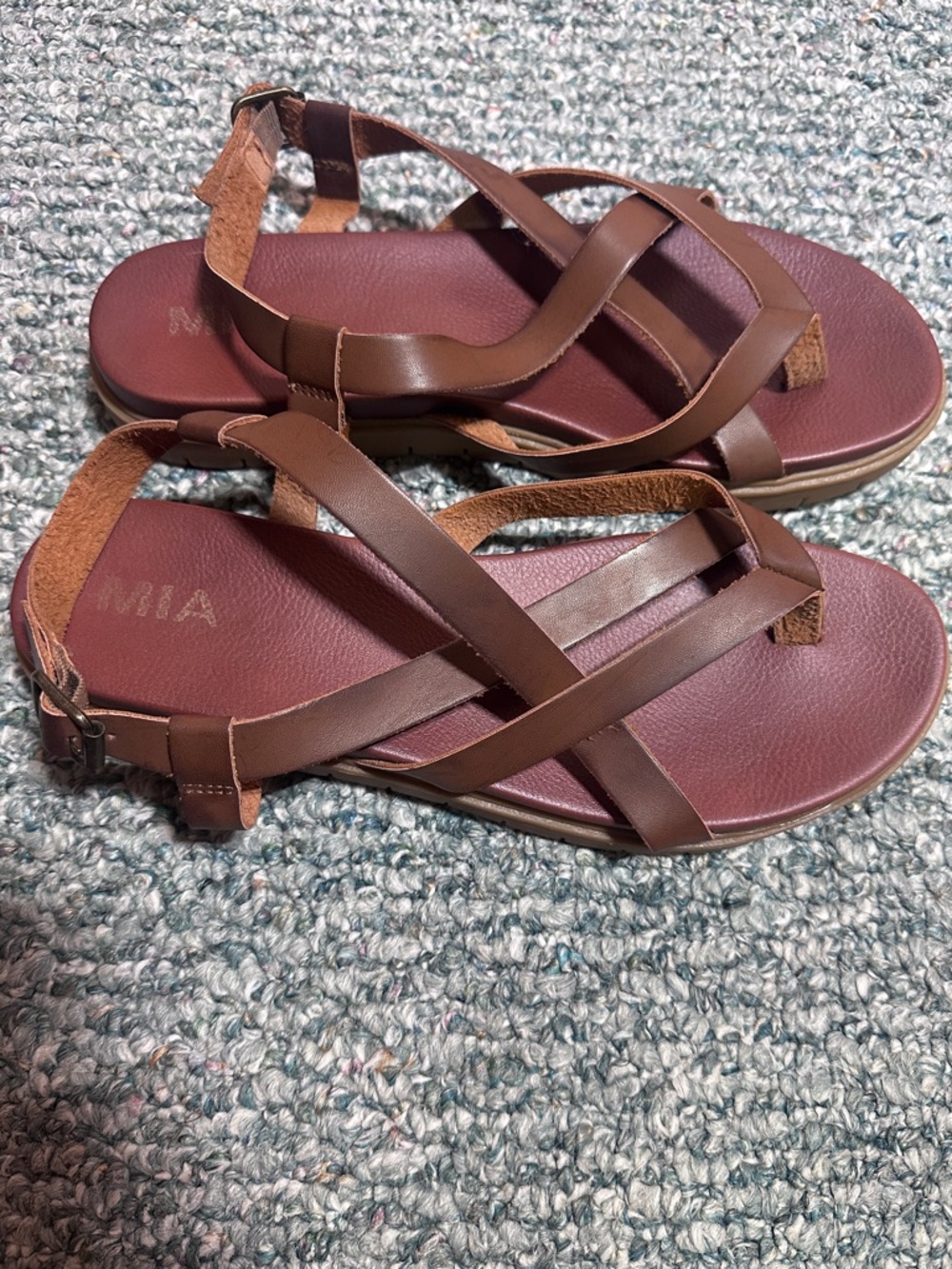 MIA Brown Leather Crisscross Strap Sandals
